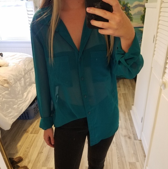 Forever 21 Tops - Forever 21 Shear teal button down